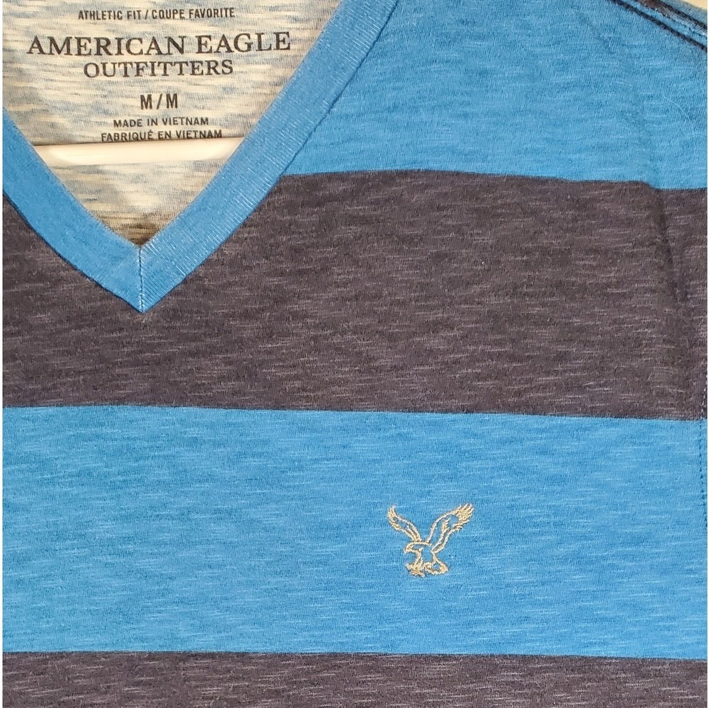 American Eagle Outfitters Mens V Neck Striped‎ T Shirt Blue Navy Size M Athletic